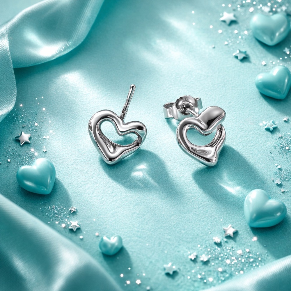 Tiffany & Co. Elsa Peretti Open Heart Stud Earrings in sterling silver.